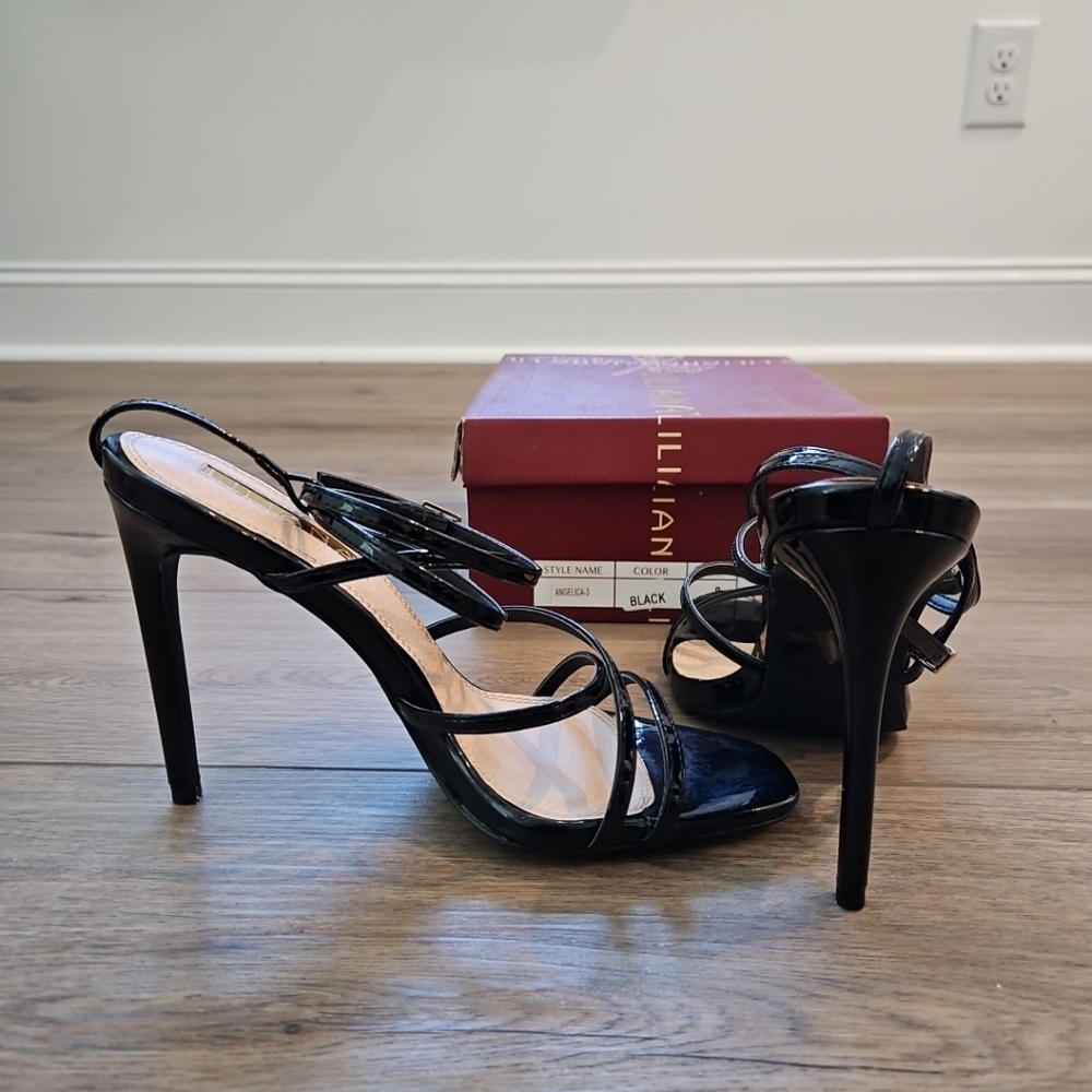 Black Womens Patent Leather Strappy High Heel Sandals  Size 8